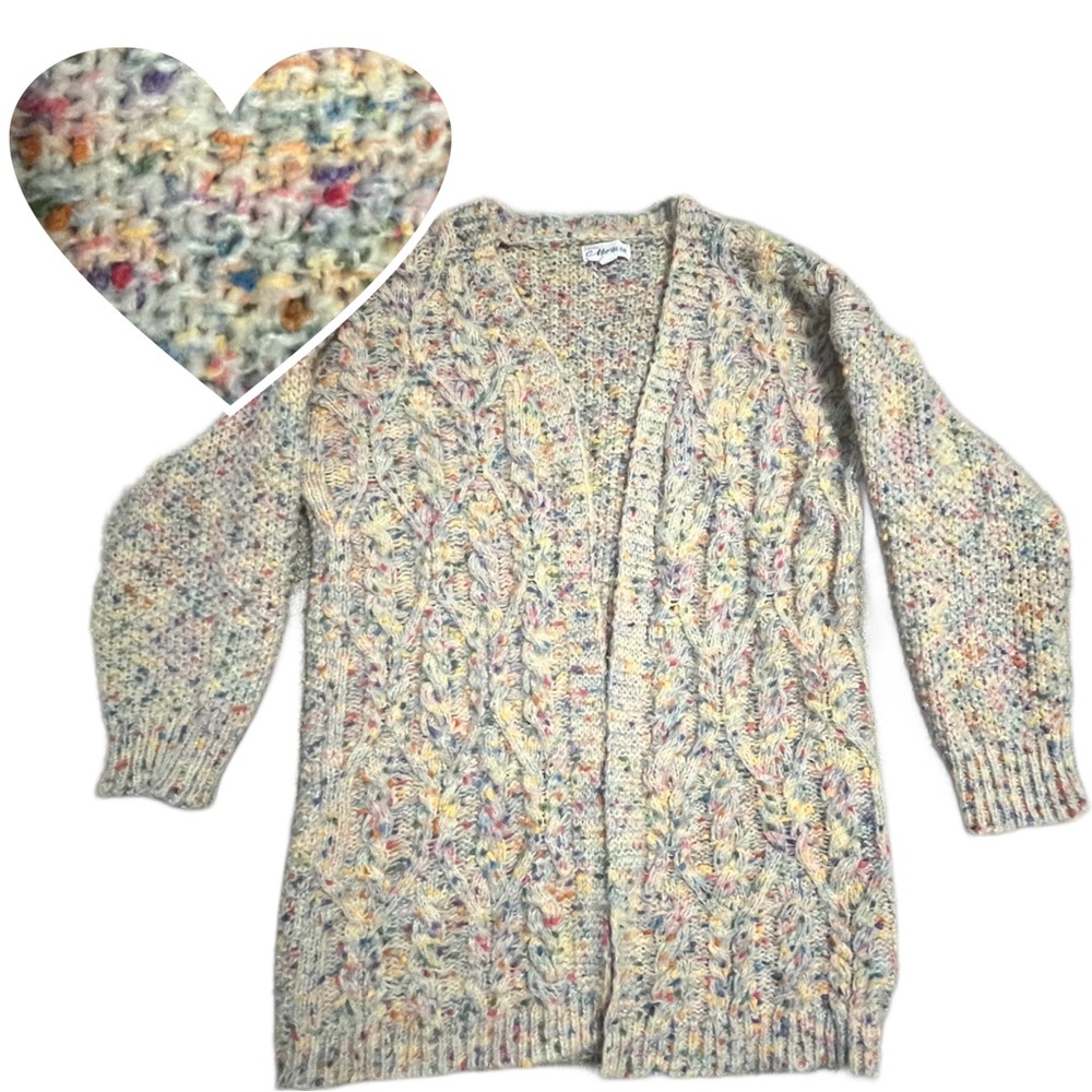 Macaroni Multicolor Rainbow Confetti Knit Open Cardigan Size Small